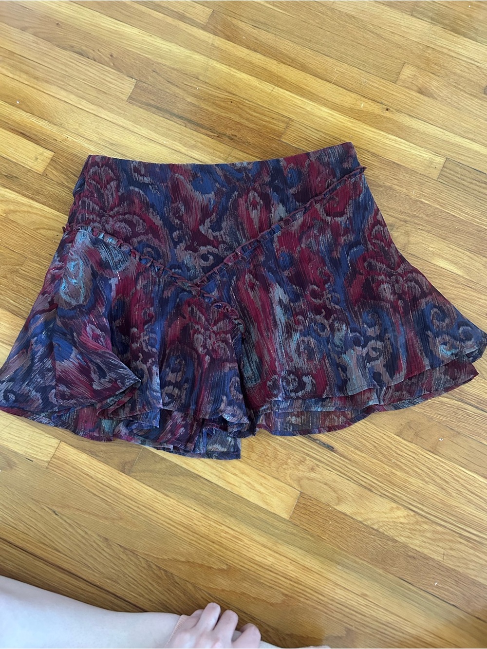Zara Burgundy & Navy Textured Mini Skirt